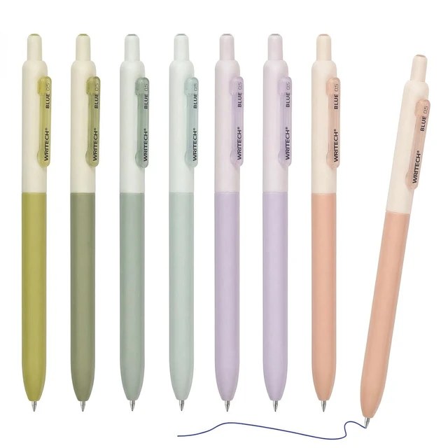 WRITECH Gel Pens Fine Point: Retractable 0.5mm Blue Ink Silent Click Extra Fine No Smear Smudge Smooth Writing Pen 8ct Bullet Tip Non Bleed for Journaling
