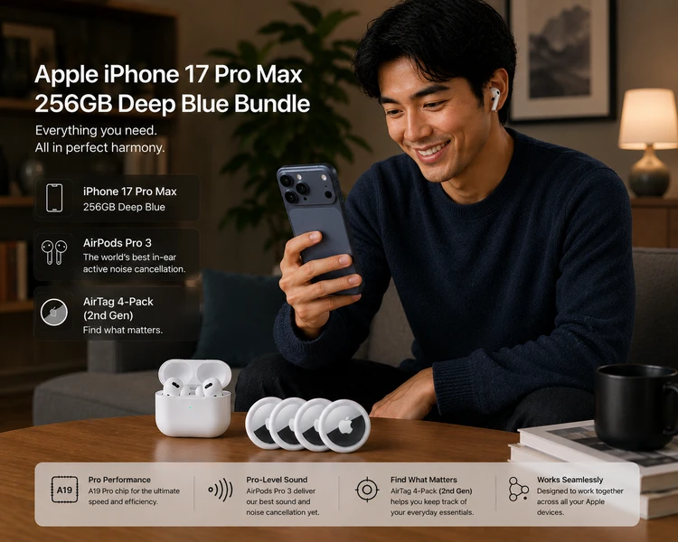 Apple iPhone 17 Pro Max 256GB Deep Blue Bundle with AirPods Pro 3