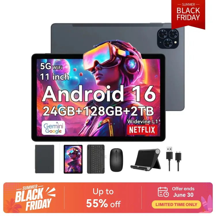 TABWEE T90 Tablet Android 16 11 Inch, 24GB (8+16) RAM + 128GB ROM