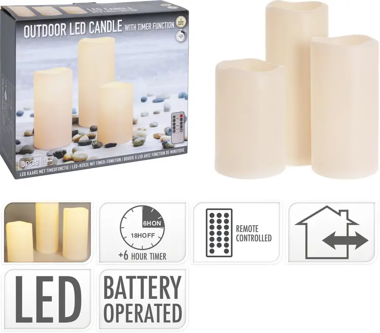 3er-Set batteriebetriebene LED-Kerzen mit Fernbedienung und Timer-Funktion | Kerzen