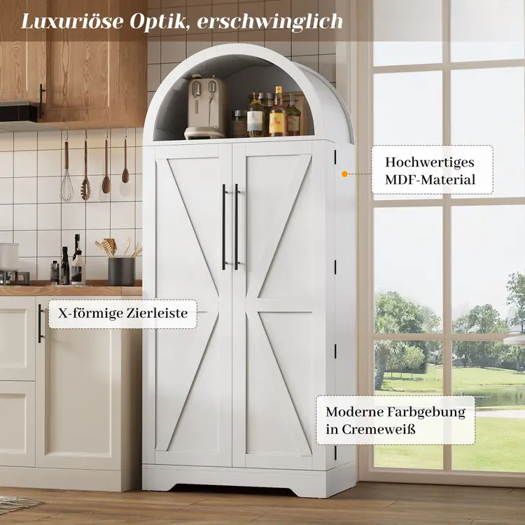 Schrank 165x70x40cm, gewölbt, Ablage & offenes Oberteil – für Küche, Esszimmer, Wohnzimmer, weiß | Aufbewahrungs- & Vitrinenschränke