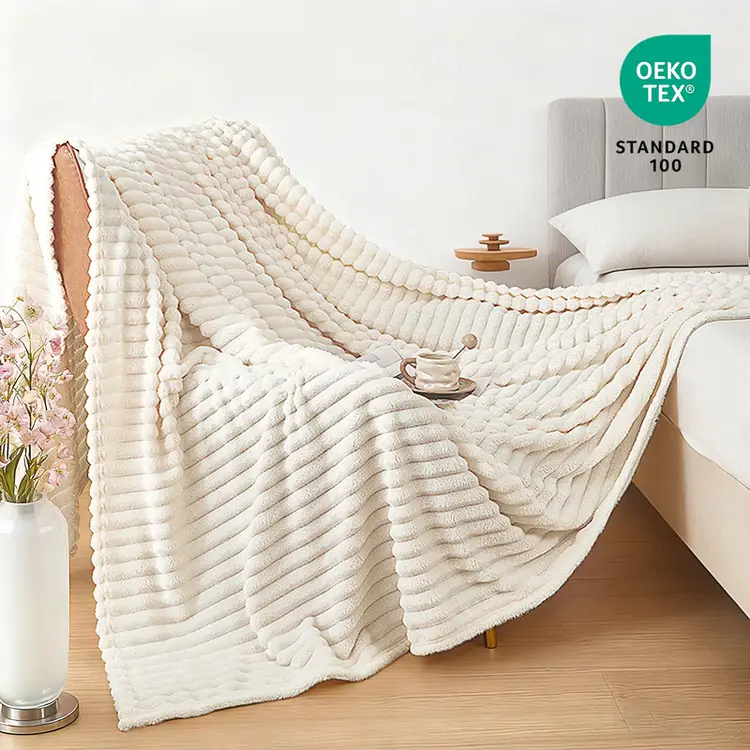 XLLX Kuschelige flauschige Decke, Gestreifte Flanelldecke, Couchdecke, Warme Überwurfdecke, Sofadecke, Vielseitige Decke für Bett, Sofa, Schlafzimmer, Büro, Superweiche Decke, Weiß 180x200 cm | Decken & Plaids