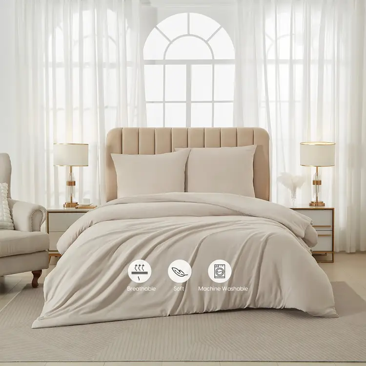 Meeallhome gewaschenes, gebürstetes Bettwäsche-Set 260 × 240 cm/80 x 80 cm x 2 Beige-Grau | Bettbezüge