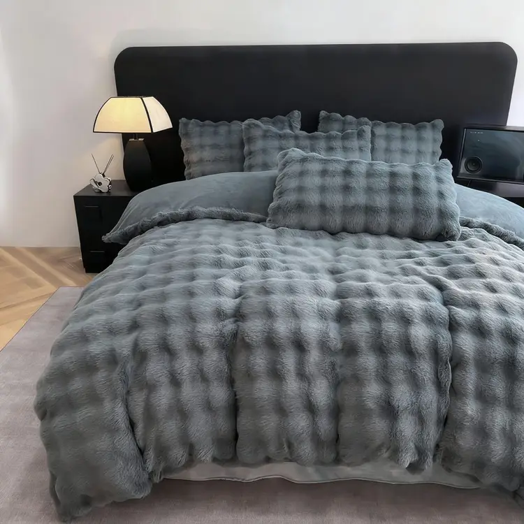 Winter Plüsch Bettwäsche 135x200 aus Flauschig Kaninchenfellimitat,Microfaser, 3 teilig,Biber Bettbezug mit Reißverschluss | Laken & Kissenbezüge