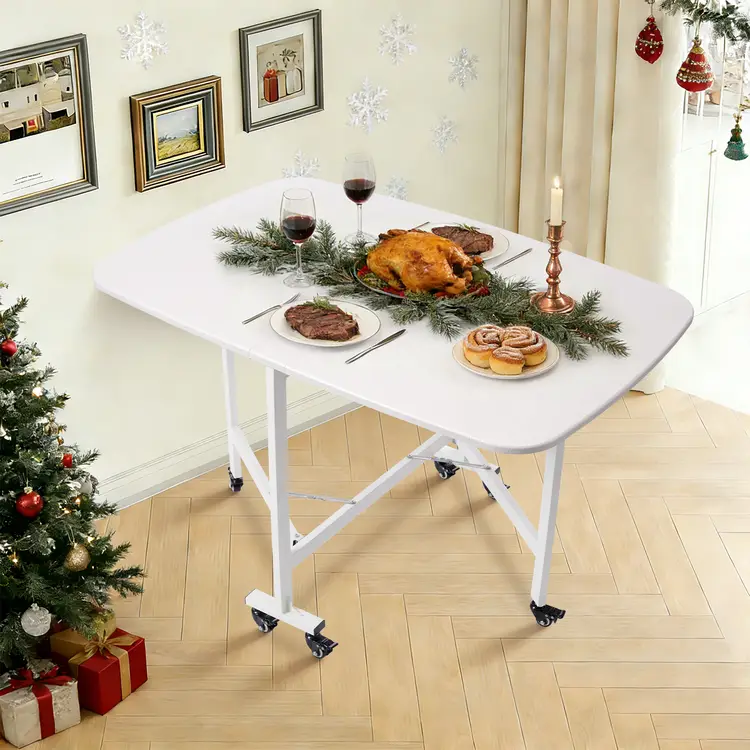 Multifunktionaler faltbarer Esstisch wasserdicht kratzfest Holzoptik Tischplatte mit 6 verriegelbaren Universalrollen max. 220,46 lbs Tragkraft für Balkon Garten Wohnzimmer Café Nutzung | Esstische