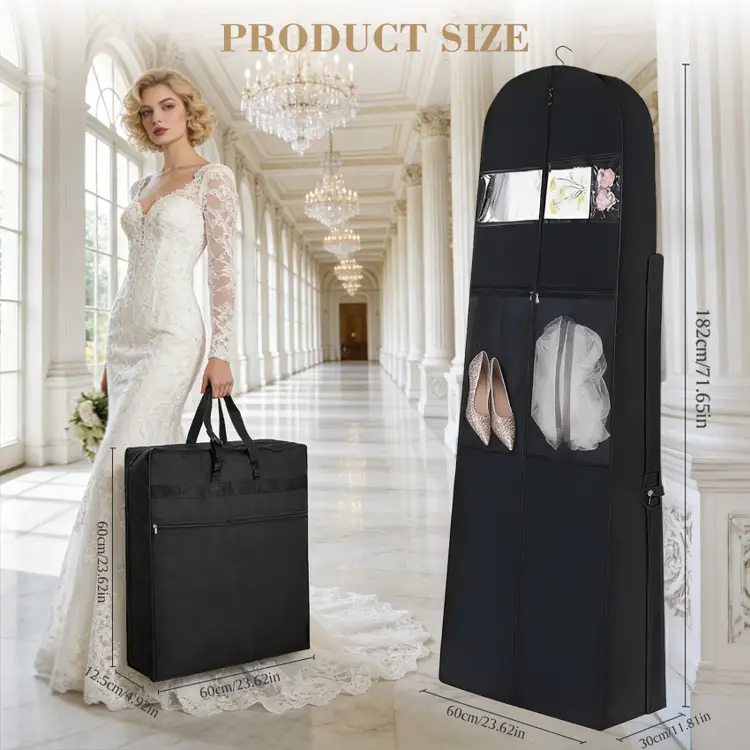 Zusammenklappbare Brautkleid-Aufbewahrungstasche, aus 600D-Oxford-Gewebe mit Netzbeutel und Sichtfenster, handtragbar, zur Aufbewahrung und zum Transport von Brautkleidern, Abendkleidern und Accessoires | Kleider- & Schrankaufbewahrung