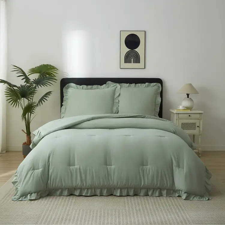 Meeallhome Bettwäsche-Set Vintage Rüschen Bett-Set 135 ×200 cm/80 ×80 cm*1 Türkis | Decken & Tagesdecken