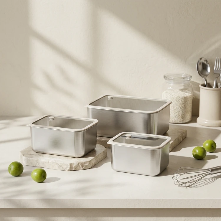 PURE COOK 304 Edelstahl tiefe Frischhaltedosen-Set Meal-Prep Picknick Kühlschrank-Aufbewahrung Auslaufsicher Frischhaltedose Haushalt Küchen-Organizer Spülmaschinenfest 1000 ml 1800 ml 3000 ml 3-teilig inklusive Glasdeckel Silikondichtungen