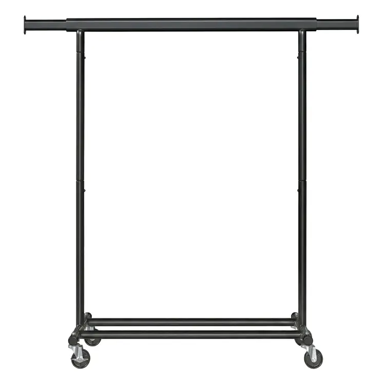 JOYFURNOS Kleiderständer auf Rollen, Robuste Kleiderstange, 45 x (92-132) x 161,5 cm, mit ausziehbarer Hängestange, 100 kg Belastbarkeit, Tragbar, Schwarz | Kleider- & Schrankaufbewahrung