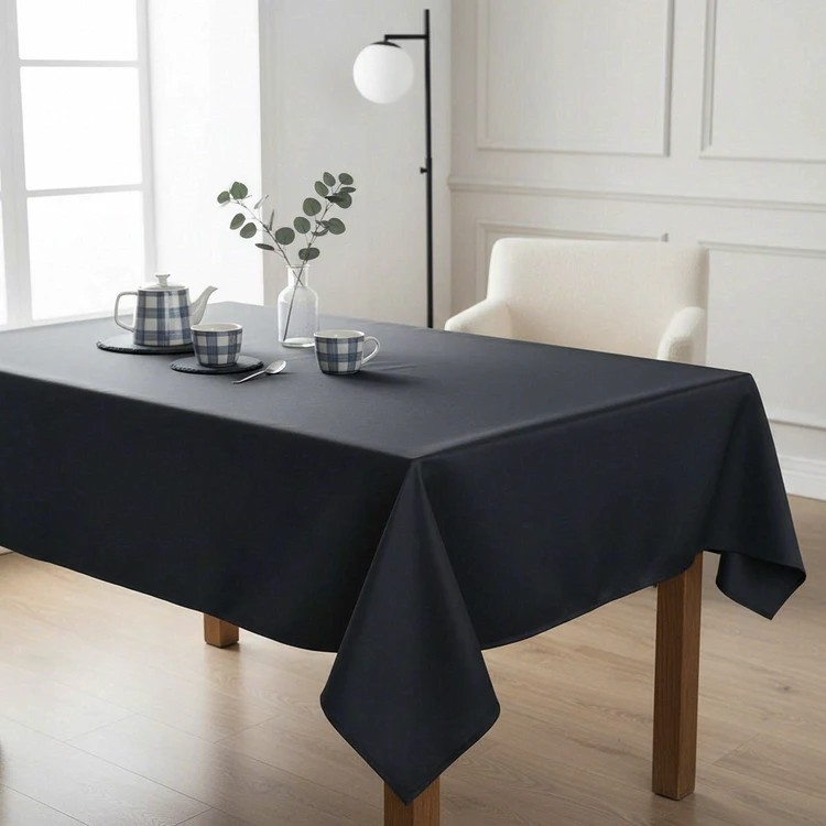 Polyester Tischdecke Polyester-Tischdecke Rechteckig 137 X 274 Cm – Flecken- & Knitterfrei – 4 Stück Schwarz – Für Esstisch, Party, Camping – Maschinenwaschbar