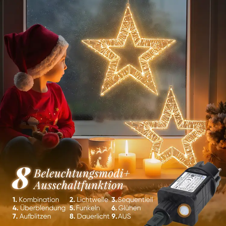 SALCAR 35cm/45cm/55cm LED Weihnachtsstern Metall Beleuchtung Hängend Fensterdeko, Sternlampe zum Aufhängen, fenster licht, 8 Lichtmodi, Warmweiß, wetterfest, Metall Stern, für Garten & Terrasse 45cm 1er | Weihnachten