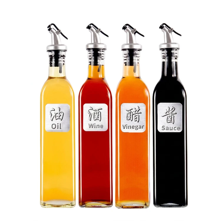 Baijie Glas-Ölspender Auslaufsicherer Ölflasche Essigflasche Gewürzflasche 500 ml 4-teiliges Set Küchen-Gewürzgläser Kreatives Glas-Gewürzflaschen-Set | Gewürzstreuer