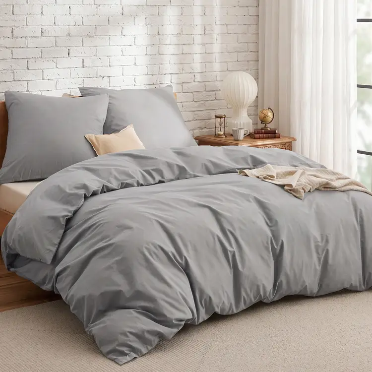 Bettwäsche 135x200 90% Baumwolle 4teilig - Bettwäsche-Sets Grau Bettbezug 2er Set mit 2 Kissenbezüge 80x80 cm, Oeko-TEX Bedding Hellgrau mit Reißverschluss | Bettbezüge