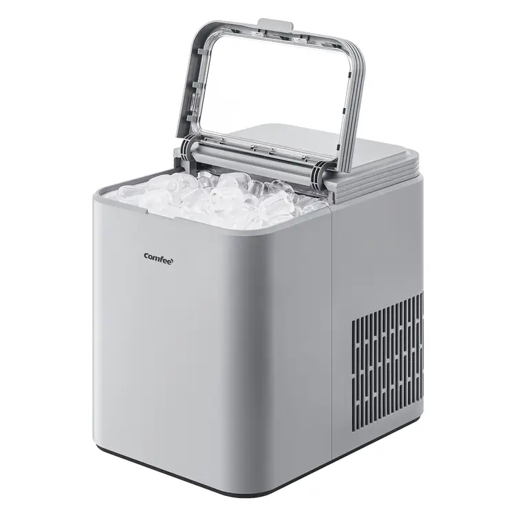 Comfee' RCI12GY1EU(E) Eiswürfelbereiter, 8 Eiswürfel in 6 Min., 12 kg/24 Std., 1,3 L Wassertank, Selbstreinigungsfunktion, Kompakter Bullet- Eiswürfelbereiter, inklusive Eisschaufel und Korb für Zuhause - Grau | Eiswürfelmaschinen