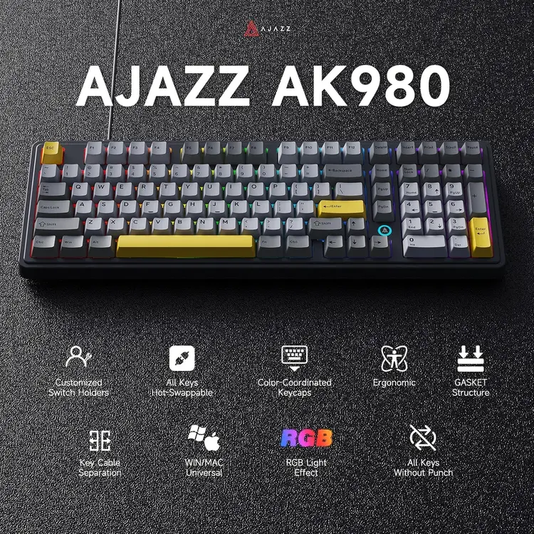 AJAZZ AK980 98% Wired Mechanical Keyboard, QWERTY US layout