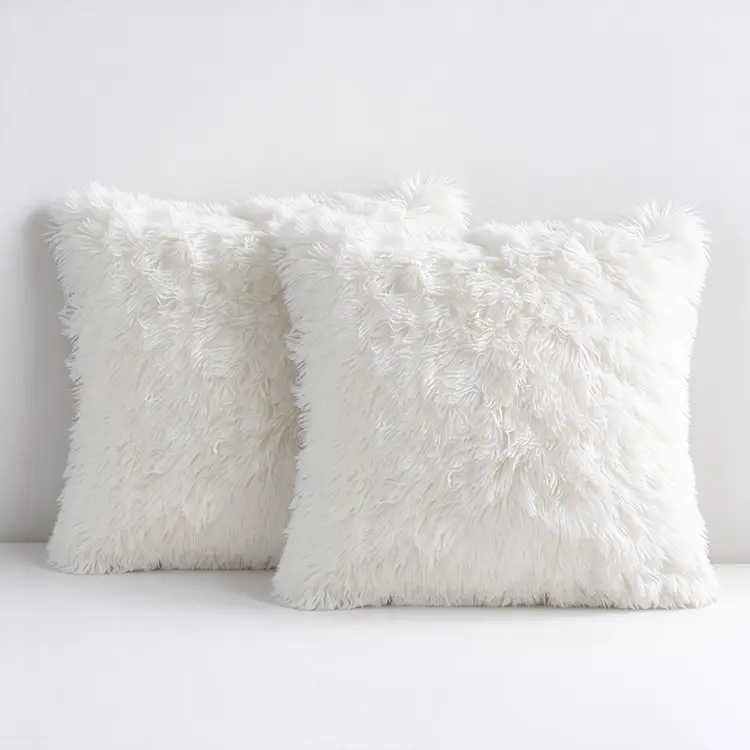 2er Set Kissenbezug Dekoratives flauschiges Kissen weiche flauschige Kissenhülle Kissenbezug für Schlafzimmer und Couch 40 x 40 cm Beige | Kissen & Zubehör