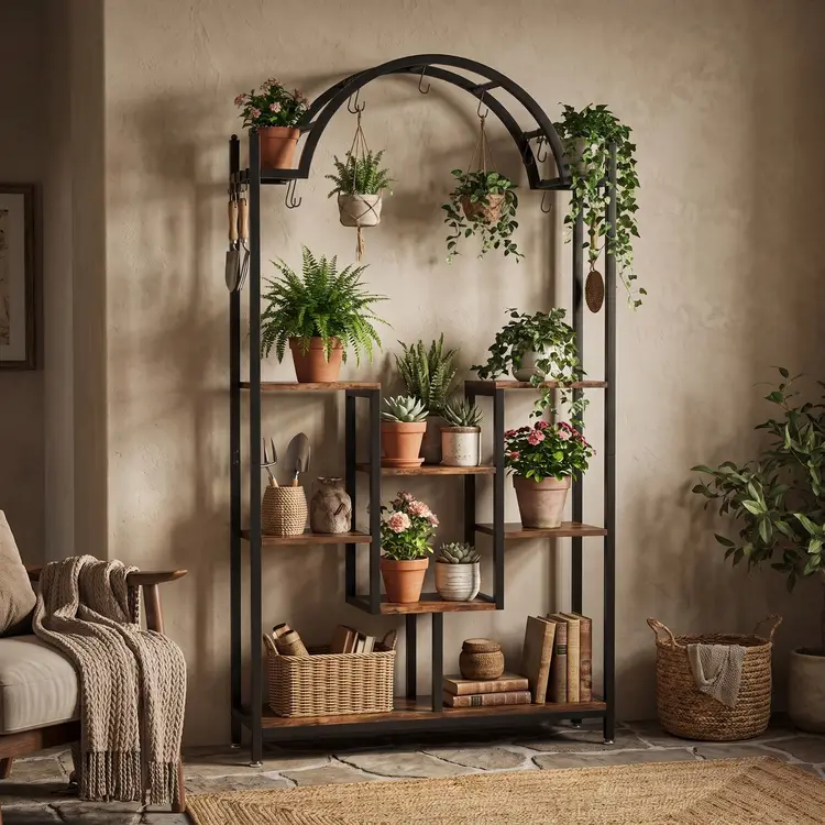 5-stufiger gewölbter Pflanzenständer für Innenräume 100 x 30 x 189,99 cm 1 Stück. Zuhause/Innenbereich | Aufbewahrungs- & Vitrinenschränke