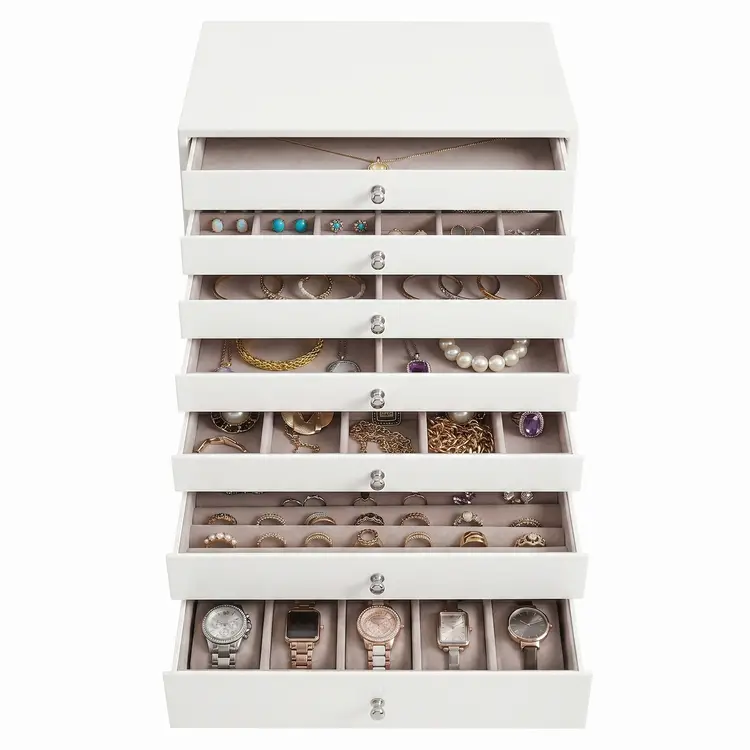 JOYFURNOS Schmuck-Organizer mit Schubladen, 8-stöckige Aufbewahrungsbox, Große Kapazität, Moderne Geschenkidee, Für Schlafzimmer, Weiß | Heimaufbewahrung