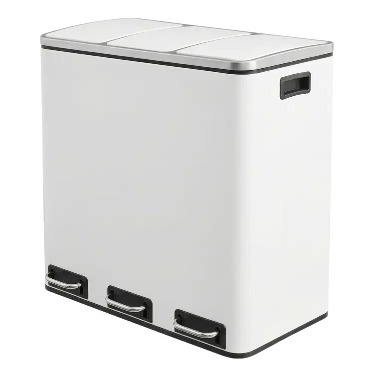 JOYFURNOS Dreifach-Mülltonne, 3 x 18 L Mülleimer mit Pedalen, Soft-Close-Deckel, Stahl, für Küche, Weiß | Mülleimer