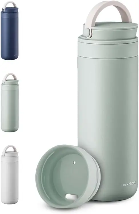 LocknLock Metro Vakuumisolierter Trinkbecher mit Doppeldeckel, 475 ml, Mint, Edelstahl doppelwandige Vakuumisolierung/Doppeldeckel (schmaler Trinksauger + breiter Trinkrand für Eis)/integrierter Griff/Auslaufsicher/BPA-frei/Leicht & rostbeständig/Nur