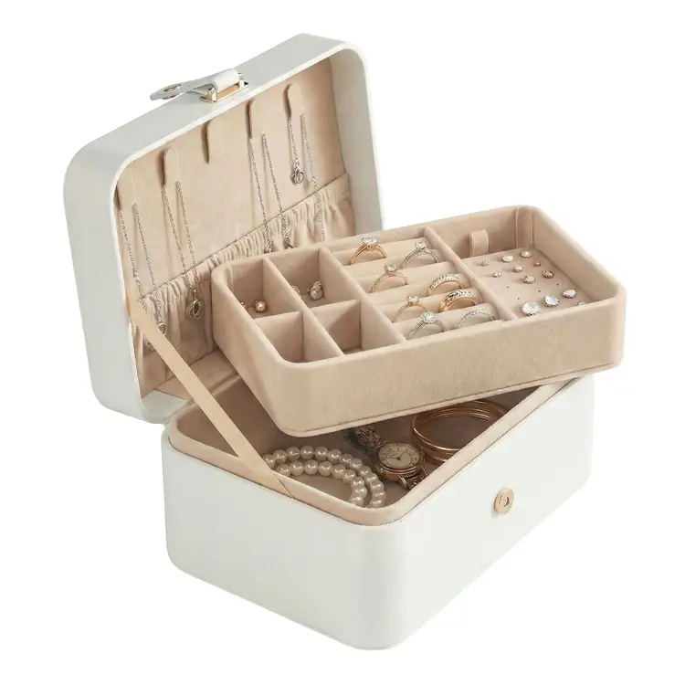 JOYFURNOS Wolkenweiße Reise-Schmuckbox – 2-stöckige tragbare Tasche, kleine Größe 11 x 16 x 8 cm, für größere Accessoires – Ideale Weihnachtsgeschenk-Idee | Heimaufbewahrung