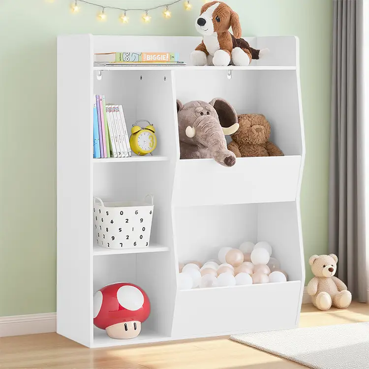 SoBuy Kinder Bücherregal Montessori Regal Kinderzimmer mit 5 Offenen Fach Kinderregal für Spielzeug Aufbewahrung Weiß 80 × 104 × 34 cm | Bücherregale & Regale
