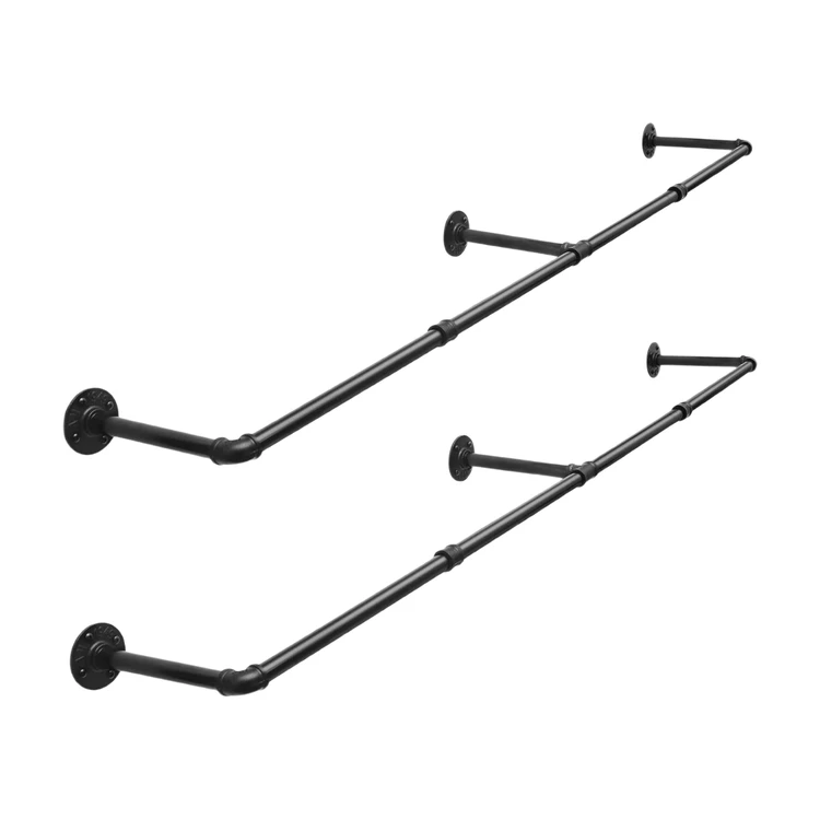 eSituro Kleiderstange Wandmontage 180 cm, Kleiderständer für die Wand, Industrierohr Kleiderstangen 2er Set, Platzsparenders Wandregal Küchenregal, Schwarz | Kleider- & Schrankaufbewahrung