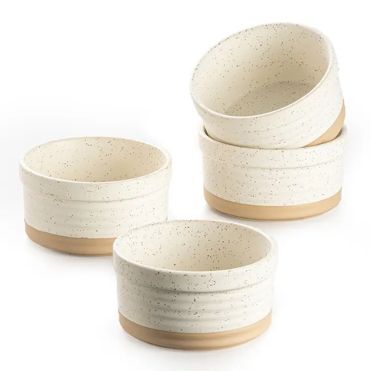 DAFUCERAMIC Ofenfeste 8 oz Porzellan-Crème-brûlée-Förmchen, Pudding- und Dessertschalen, kleine Keramik-Soufflé-Schalen, Backschalen-Set aus 4 (Arktisweiß) | Backwerkzeuge & Zubehör