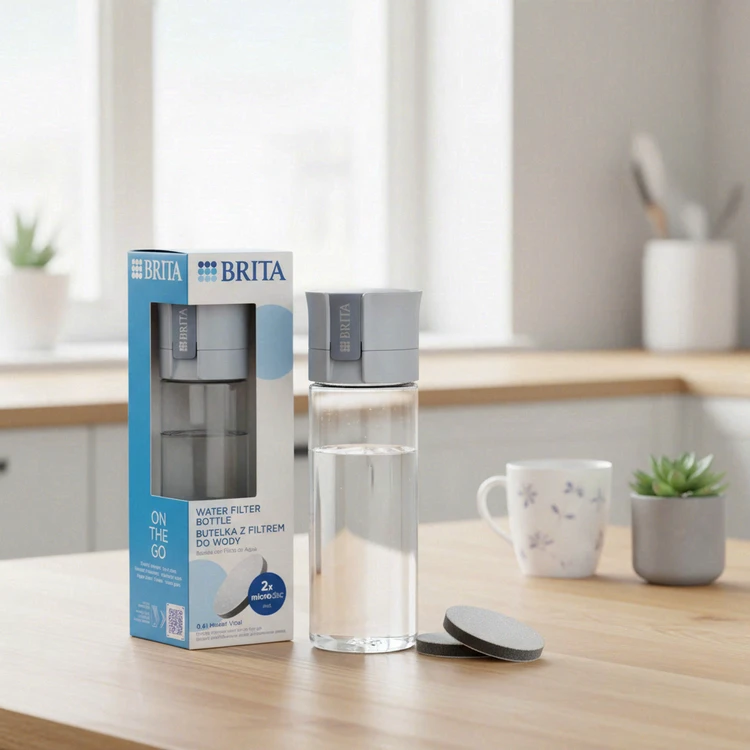 BRITA Vital Wasserfilter-Flasche Wasserfilter-Flasche Hellblau (600 ml) mit 2 MicroDisc-Filtern, für optimale Flüssigkeitszufuhr unterwegs, entfernt Chlor, Verunreinigungen und Hormone, erhält Mineralien | Reisebecher