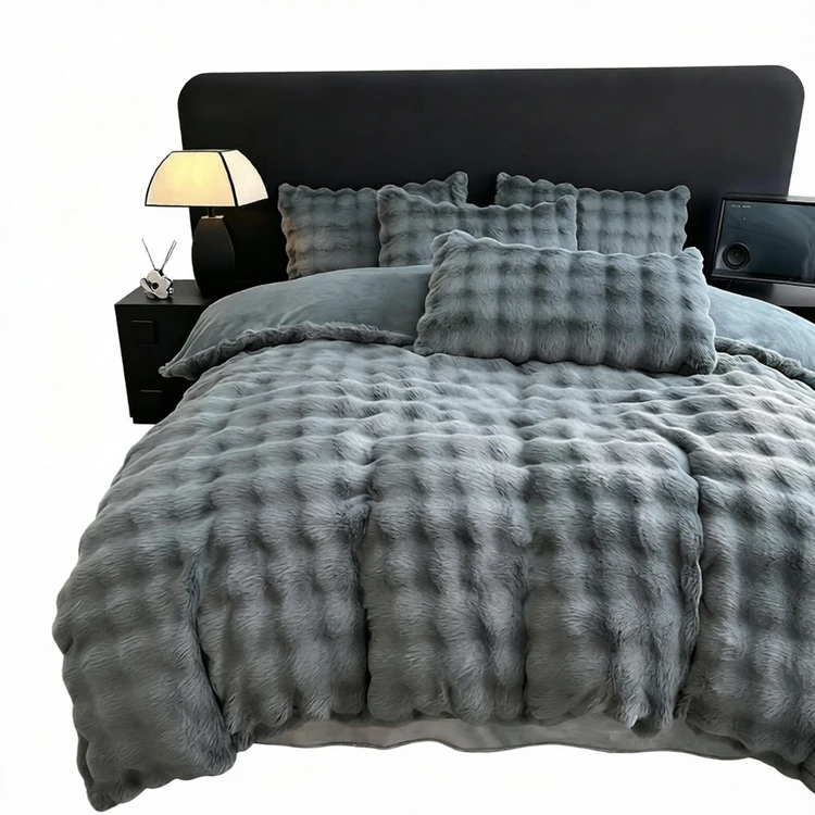 Winter Plüsch Bettwäsche 135x200 aus Flauschig Kaninchenfellimitat，Microfaser, 3 teilig，Biber Bettbezug mit Reißverschluss | Laken & Kissenbezüge