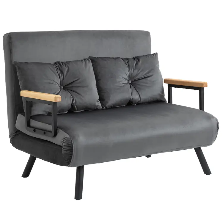 HOMCOM Schlafsofa 4 in 1 2 Sitzer Sofa mit Schlaffunktion, 183 x 98,5 cm Klappbar Couch Schlafcouch mit 5-stufig Verstellbarer Rückenlehne, Lendenkissen und Samtoptik für Wohnzimmer, Dunkelgrau | Betten, Bettgestelle & Unterbauten