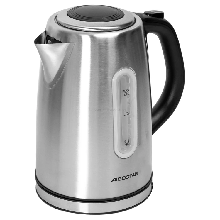 Aigostar Queen Wasserkocher Edelstahl 1,7 Liter 2200W kabellos Abschaltautomatik Schwarz/Silber | Wasserkocher & Heißwasserspender