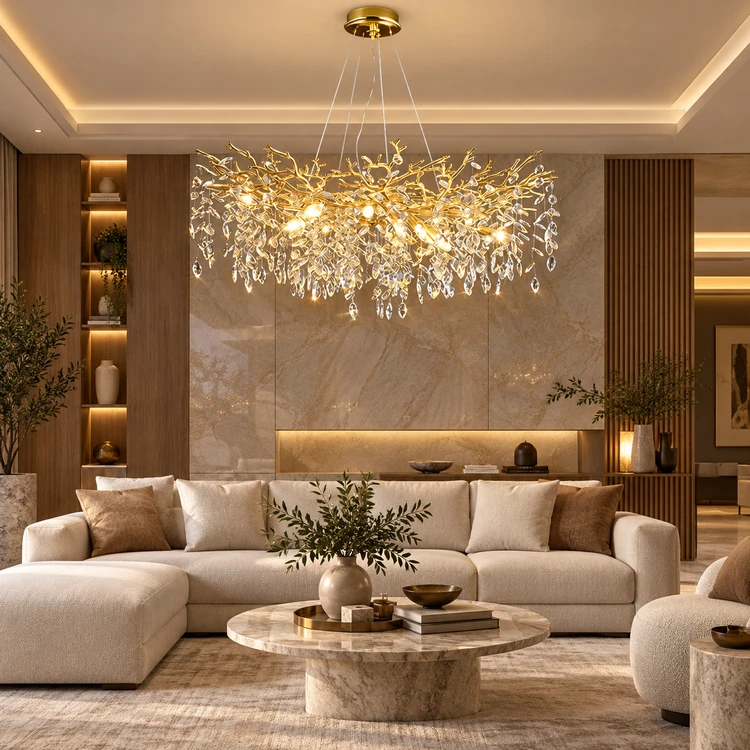 Goldener Kristallzweig-Kronleuchter, skulpturale Baum-Hänge-Deckenleuchte mit klaren Tropfen für Esszimmer Wohnzimmer Schlafzimmer Deko B4 | Pendelleuchten & Deckenbeleuchtung