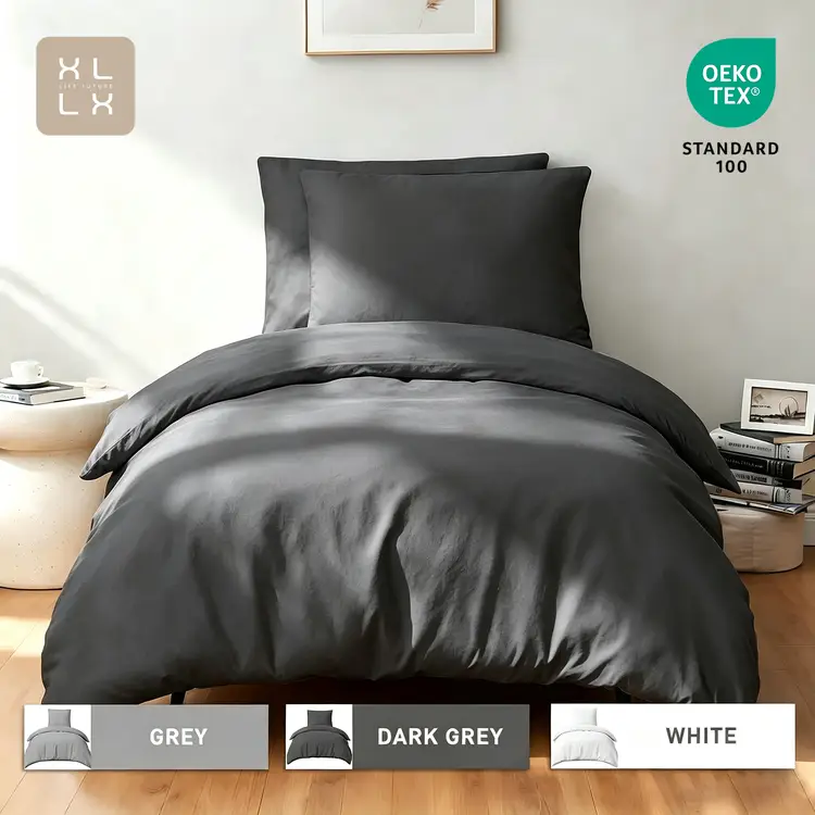 XLXX Dunkelgrauer Bettbezug-Set, 155x220 cm/80x80 cm x 2 Weiches Doppelbett- Bettwäsche-Set, Mit Reißverschluss, 3-teilig, Enthält 1 Bettbezug & 2 Kissenbezüge, Ohne Bettdecke | Laken & Kissenbezüge