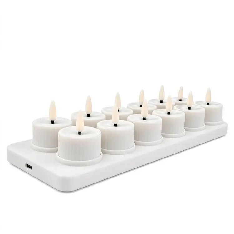 Wiederaufladbare LED-Teelichter, Fernbedienung, flackernde Flamme, Typ-C- Aufladung, elektrische flammenlose Kerzen für Hochzeits- und Heimdekoration weiß | Kerzen