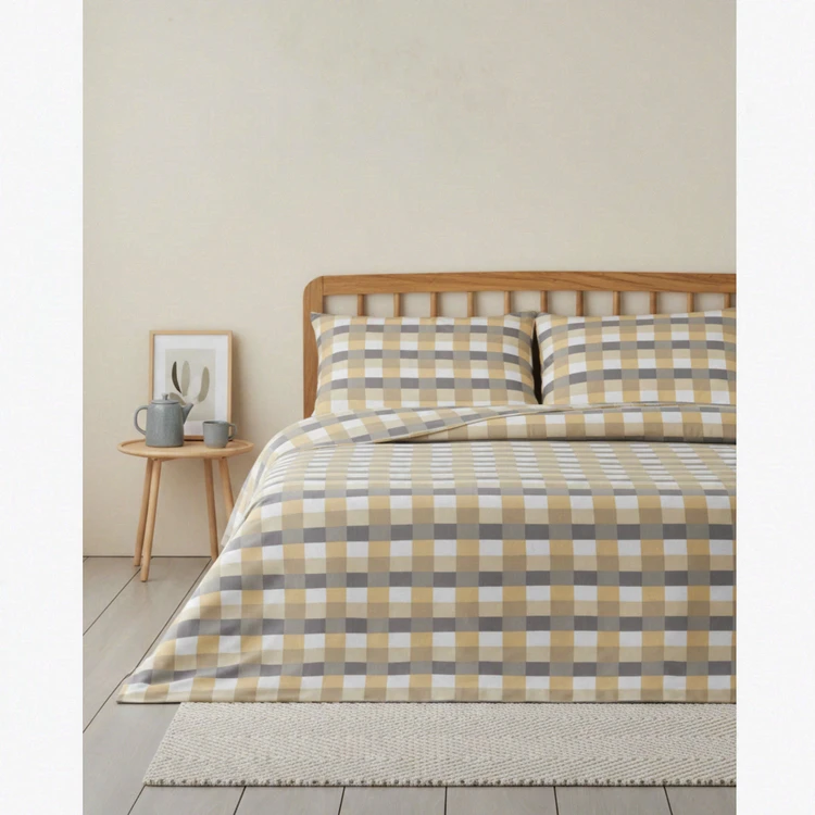 English Home Bügelleichtes Doppelbett-Bettwäsche-Set 200 × 220 cm Grau - Senf | Bettbezüge