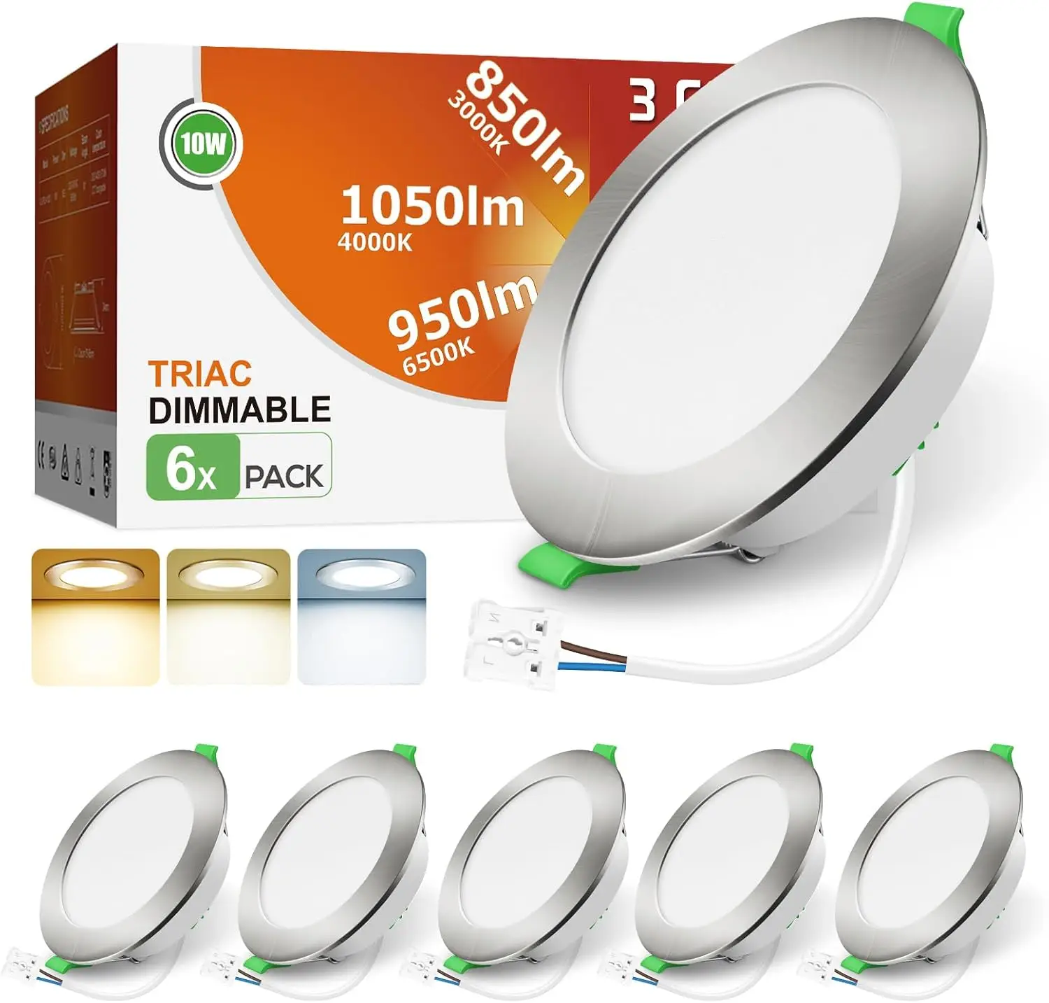 ALUSSO lot de 6 spots encastrables LED, 230 V dimmable, 10 W 1050 lm