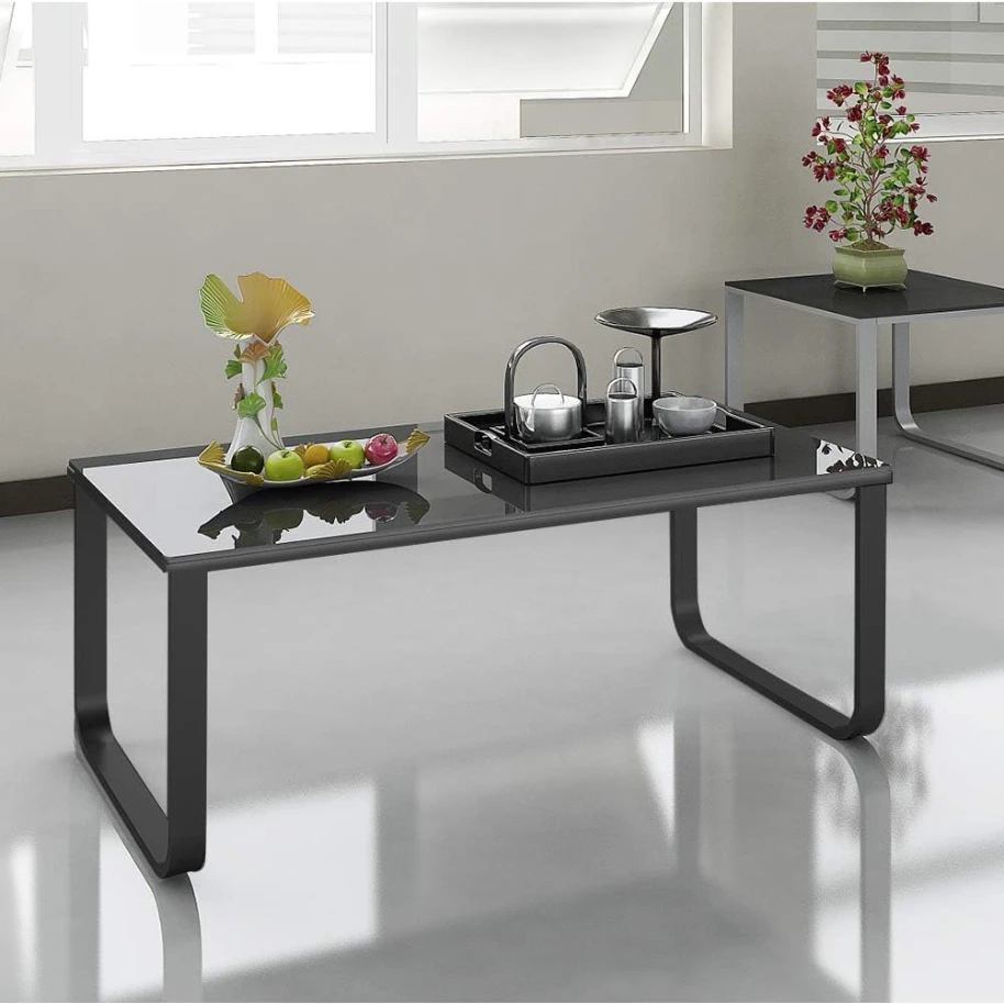 CLIPOP Modern Coffee Table Side Table with 6mm Rainbow Tempered Glass ...