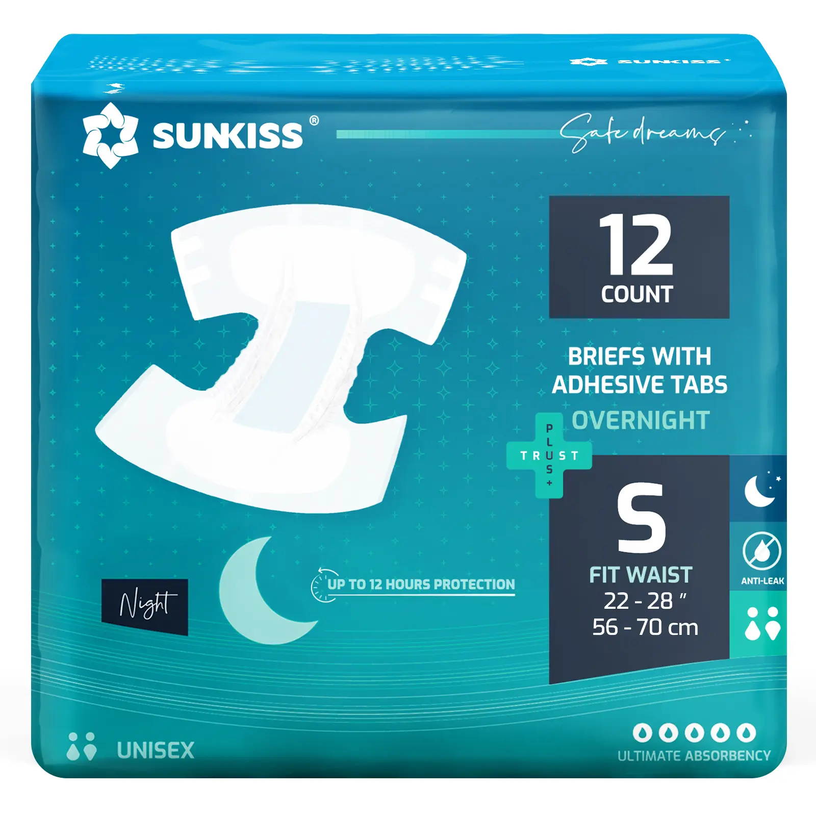 SUNKISS TrustPlus Lot de 12 couches d’incontinence jetables pour la