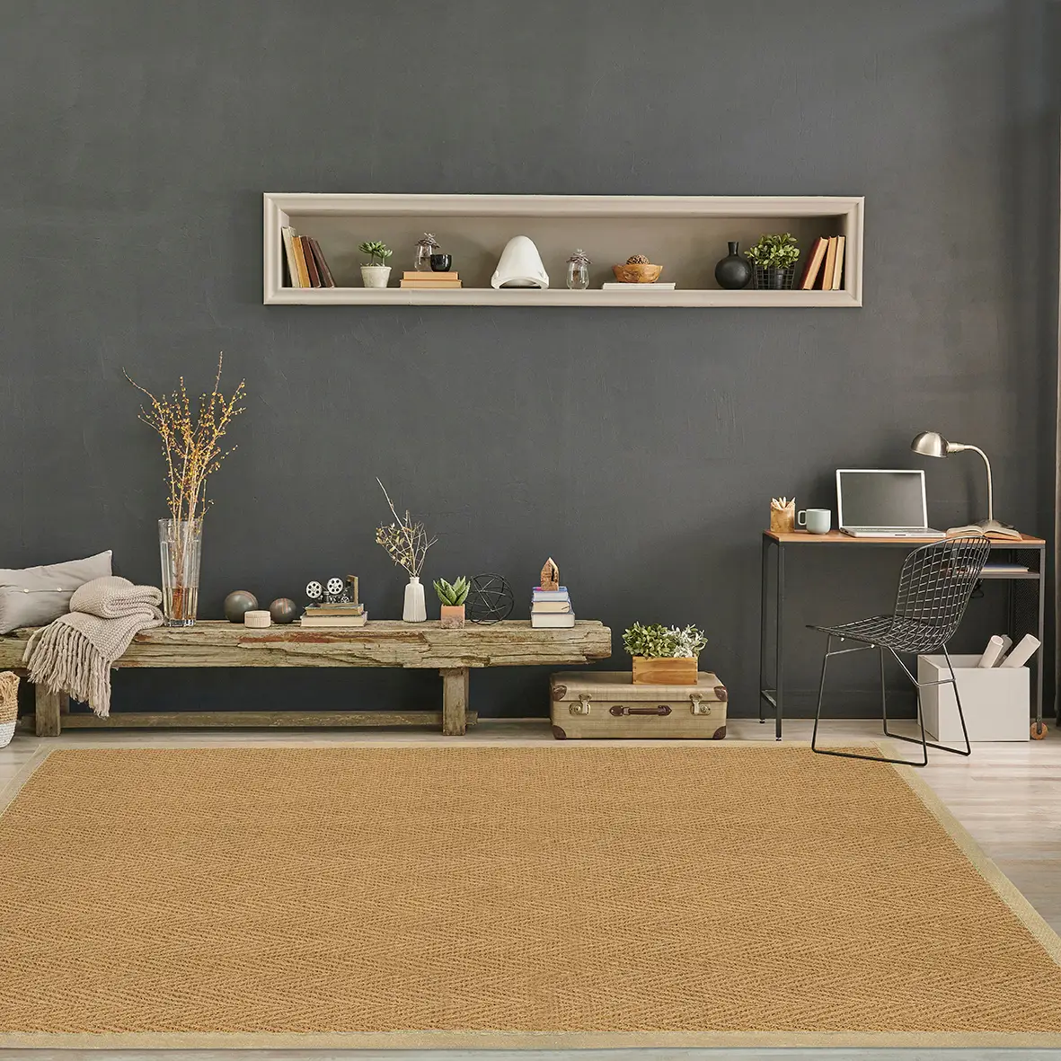 Likewise Rugs Likewise Rug Herringbone Coir Border Rectangle Natural/Cream 135x200cm ...