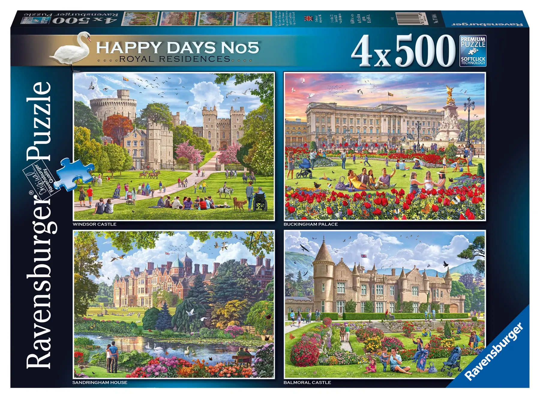 Ravensburger – Lot 4 Puzzles Angleterre 500 Pièces – York Oxford Brighton Bourton – Dès 10 Ans