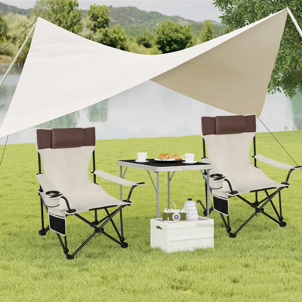 WOLTU Campingstuhl, Angelstuhl, leichter Strandstuhl mit Rückenlehne, Getränkehalter, Aufbewahrungstasche, bis 150 kg, Beige | Gartenmöbel & Zubehör
