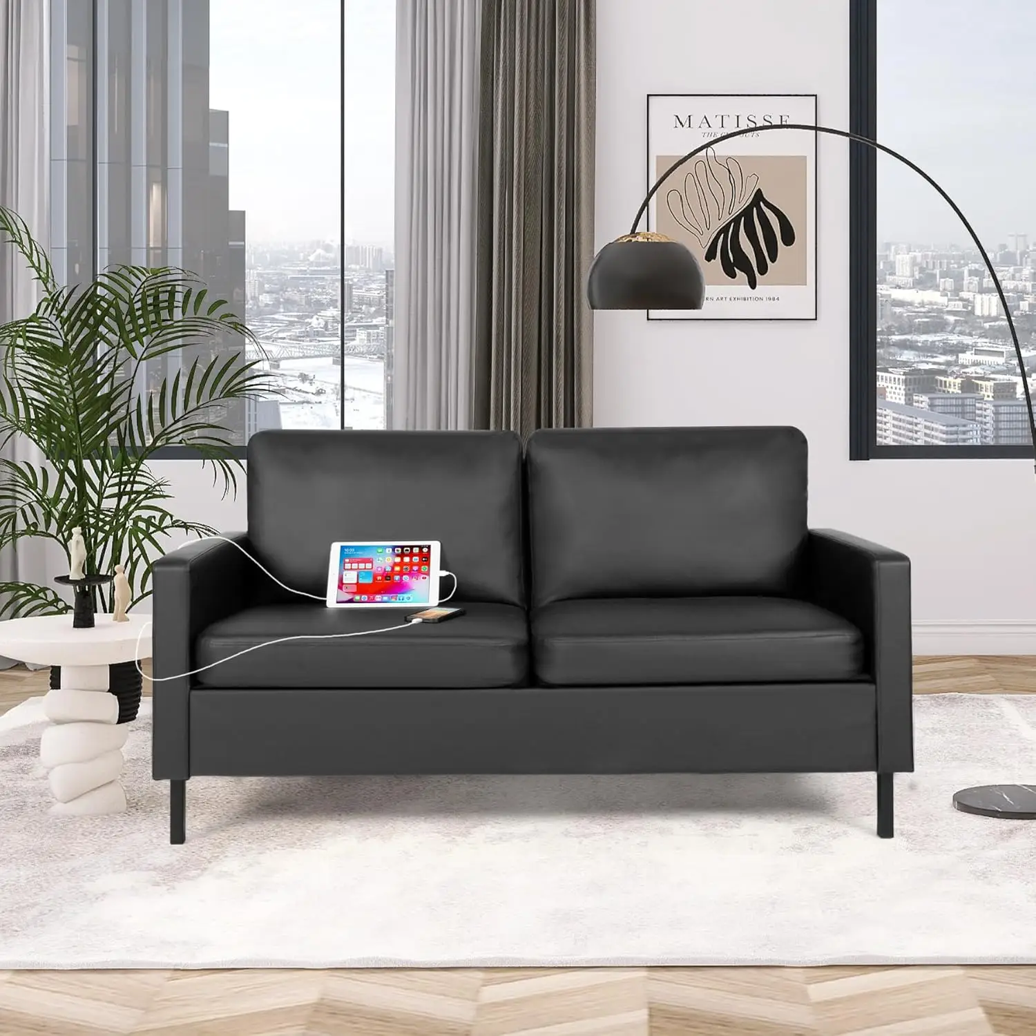 GRAVFORCE Cloudserie kleines Sofa 2-Sitzer Mini-Sofa 143 cm Holz Mini-Couch klein für Jugendzimmer Wohnzimmer Apartment Schwarz | Sofas, Sessel & Hocker