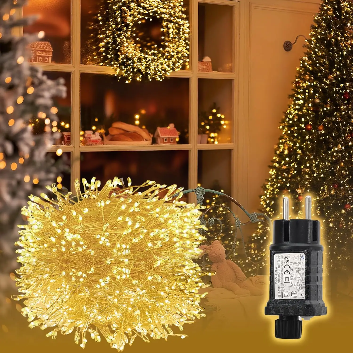 SALCAR 10m 400er LED Cluster Lichterkette aus Kupferdraht, Wasserdicht Weihnachtslichterkette mit 8 Modi, Timer und Memory, für Außen Innen Garten Weihnachtsbaum Hochzeit, Warmweiß | Weihnachten