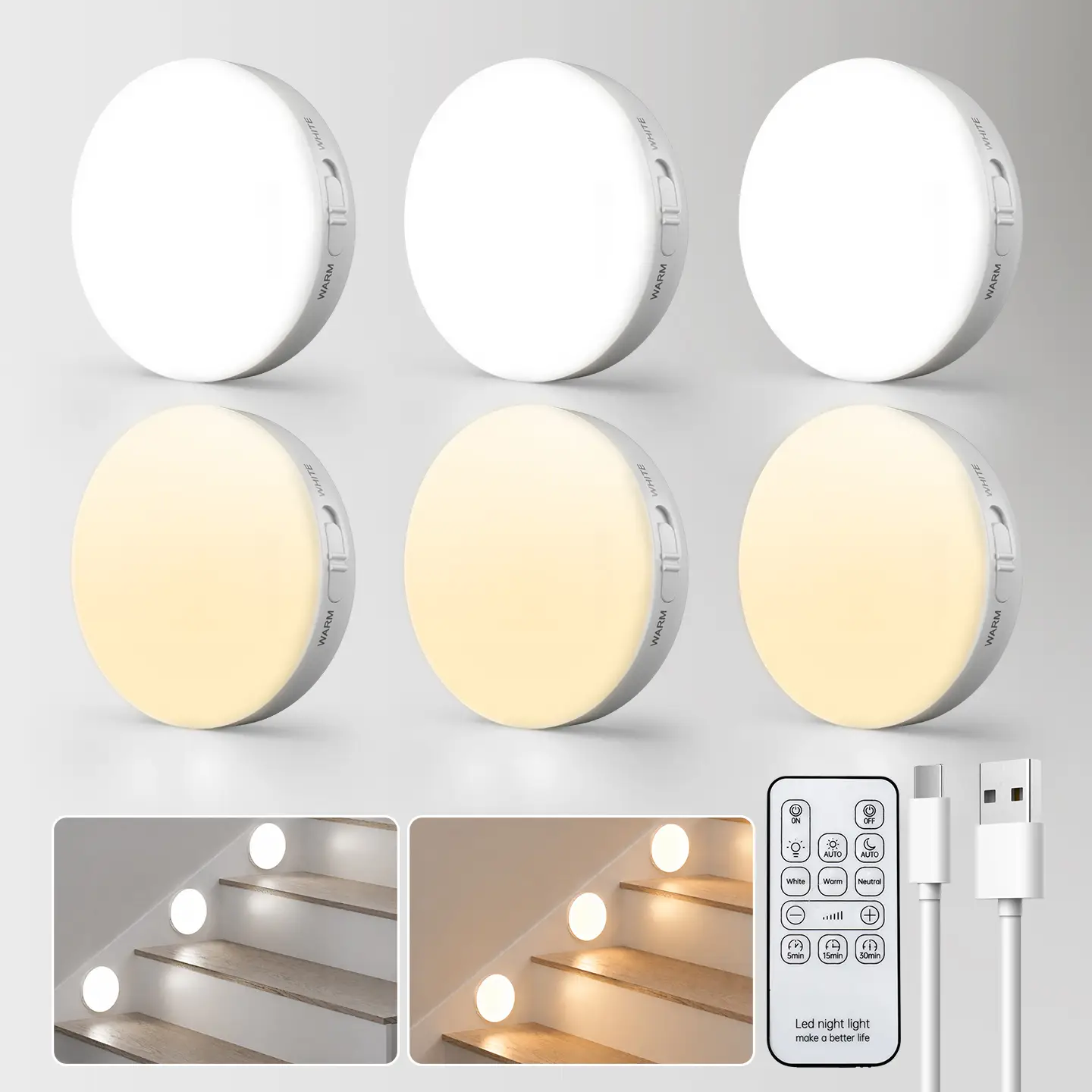 Motion Sensor Lights with Remote Control, 3 Color Temperatures, 6 Pack ...