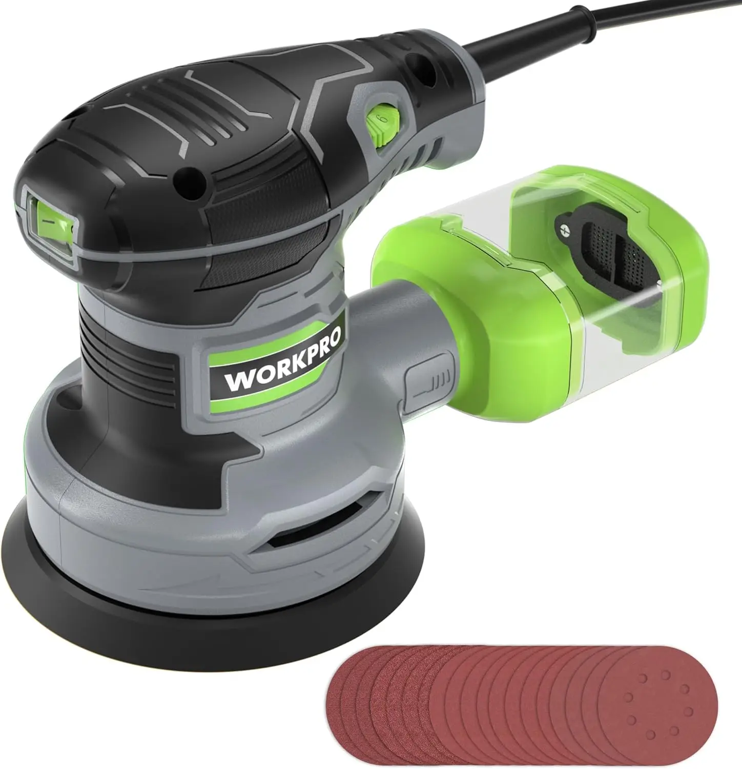 WORKPRO Orbital Sander with 20Pcs Sandpapers, 300W 125mm Random Orbit ...