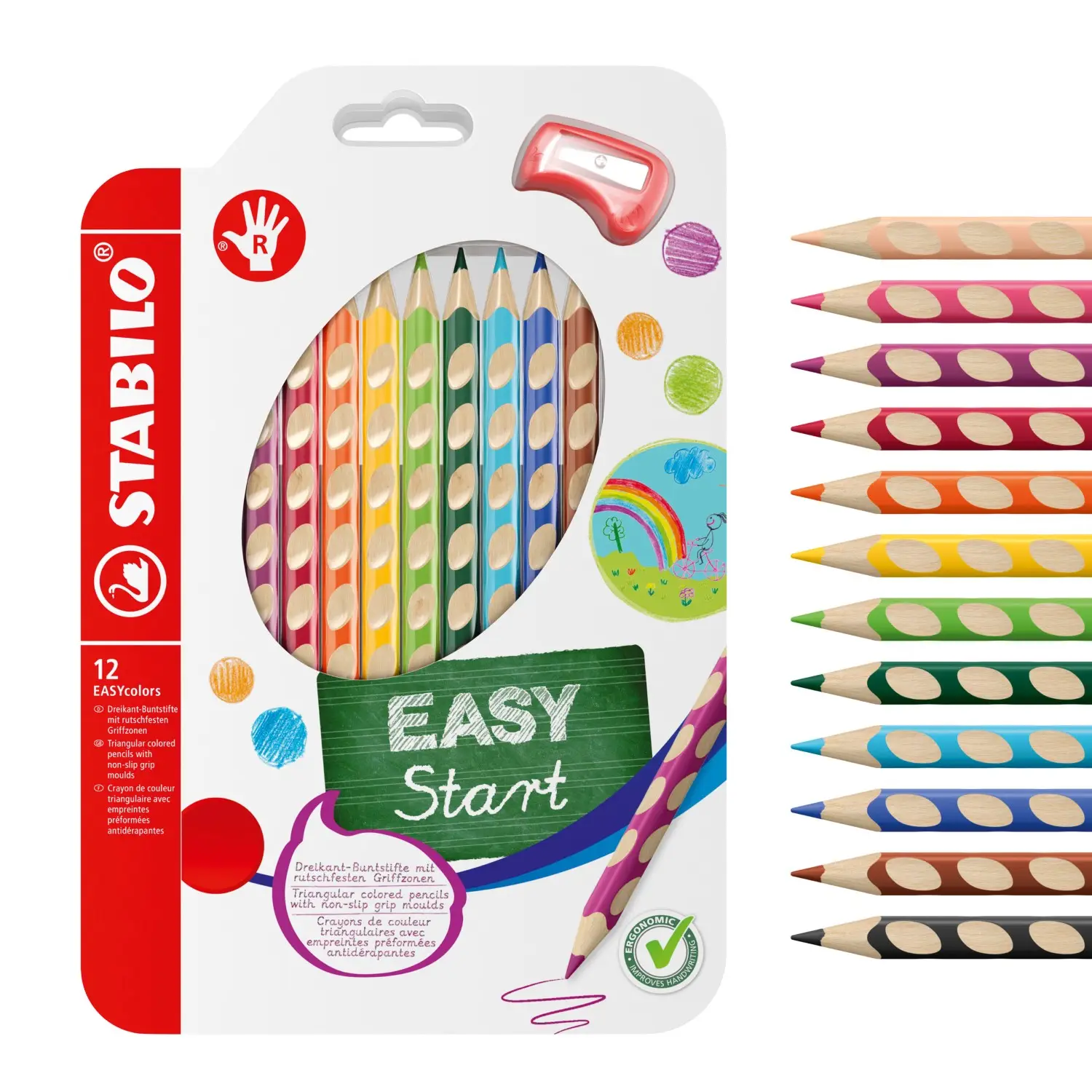 STABILO EASYcolors Lot De 6 Crayons De Couleur Ergonomiques – Forme Triangulaire – Pour Gauchers Et Droitiers – Bois PEFC