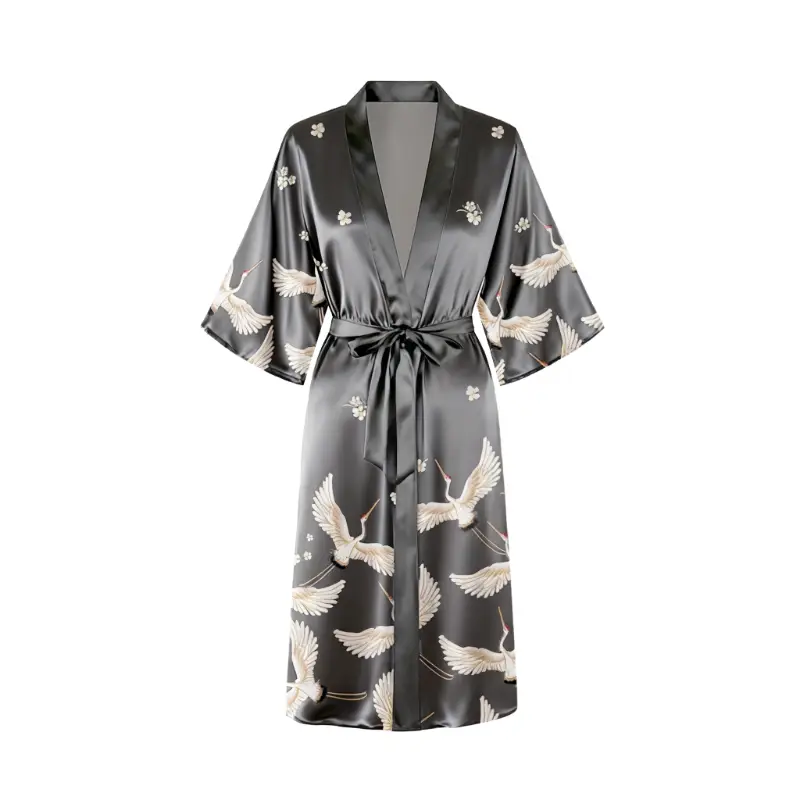 Gray Robe IZURIA silk-like printed grey robe XL | Bathrobes | Joybuy