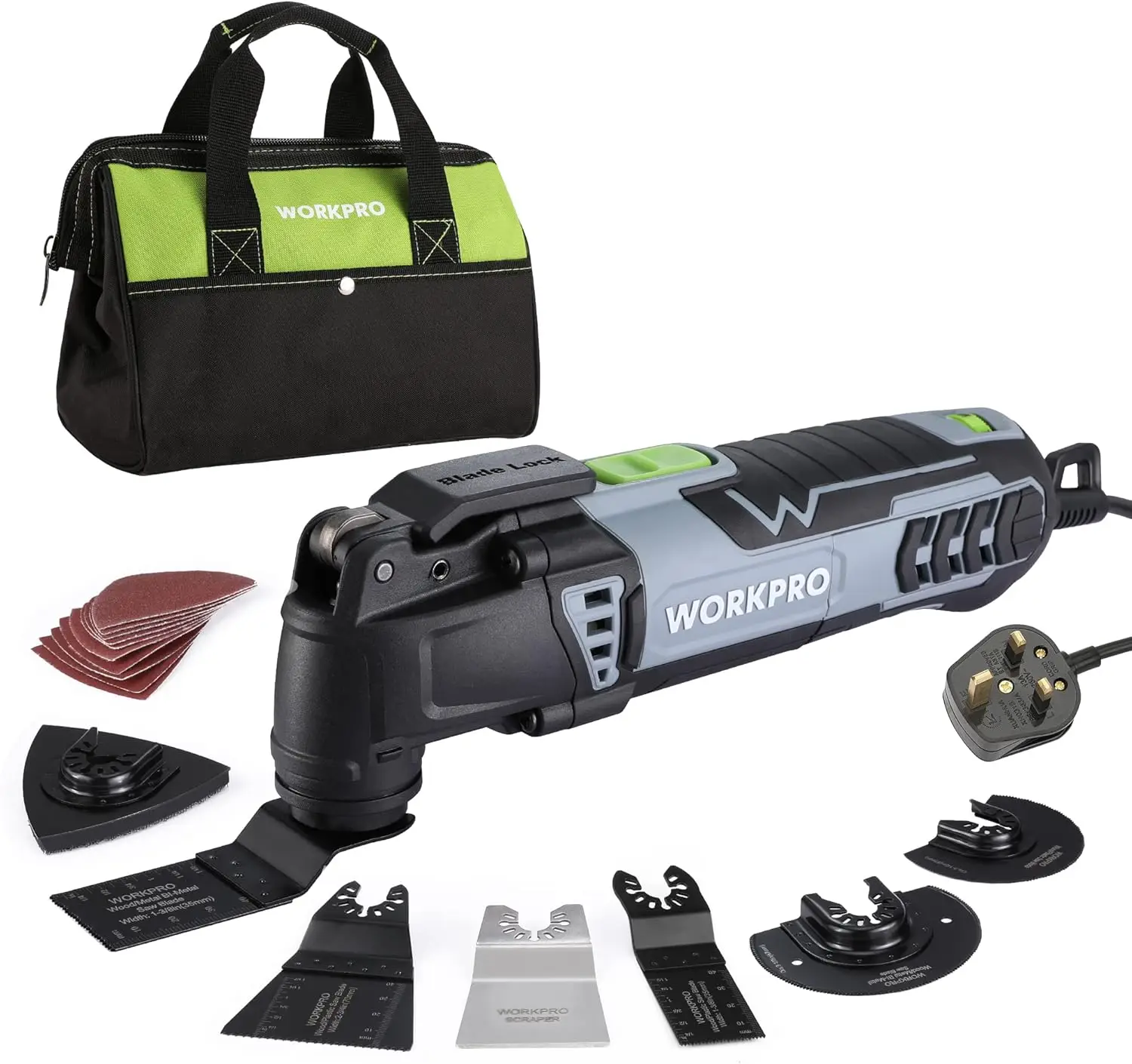 Worksteam Tools WORKPRO Multi-Function Tool with Rail System, 300W, 7-Speed Variable, 3 ...