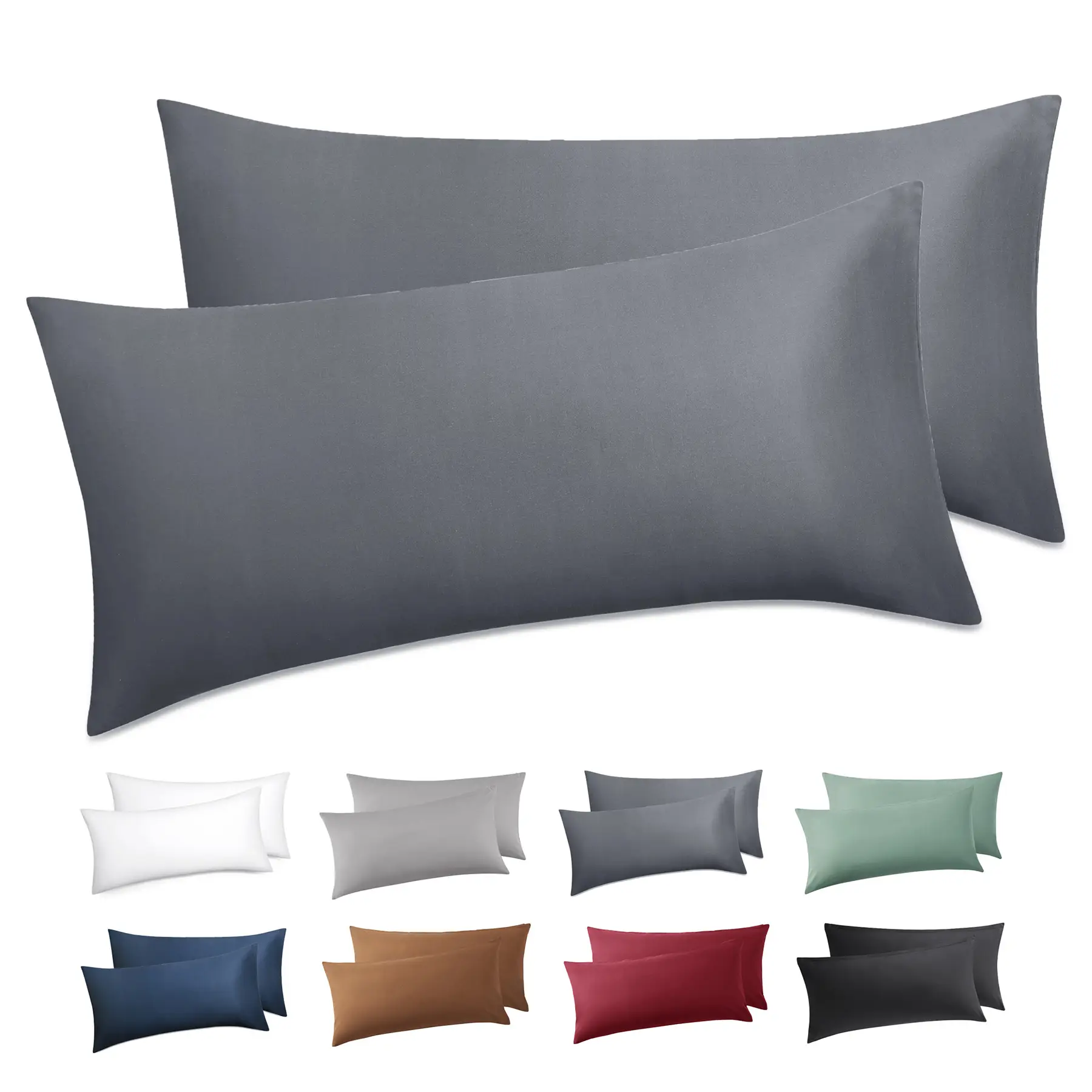 Kissenbezug 40 x 80 2er Set - 90% Baumwolle Kopfkissenbezug 40x80, Kissenbezüge mit Reißverschluss, Kissenhülle - Weich Atmungsaktiv und Langlebig, Oeko-TEX Zertifiziert, Anthrazit Grau | Laken & Kissenbezüge